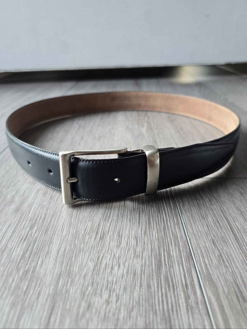 Country Road Mens Black Leather Belt Solid Brass Buckle Made in Italy 34/85